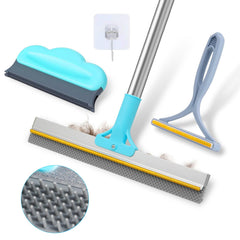 ZABARE pet hair rake with metal head removes embedded fur from carpets and rugs.