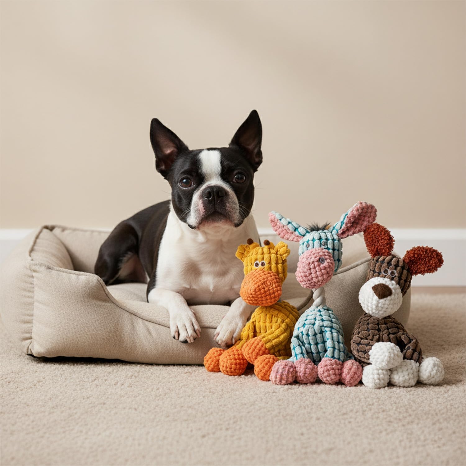 Zagrine dog plush toy with squeaker for entertaining chewers and redirecting boredom.