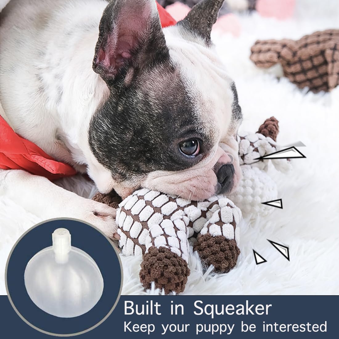 Zagrine toy with squeaker for interactive fetch and teething-friendly texture.