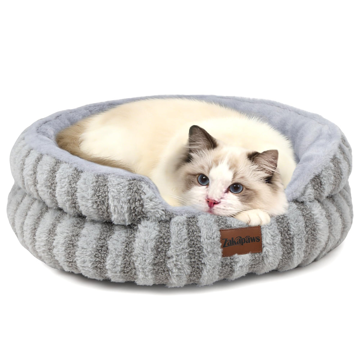 ZAKAPAWS cat bed close-up shows plush material for warm, cozy comfort.