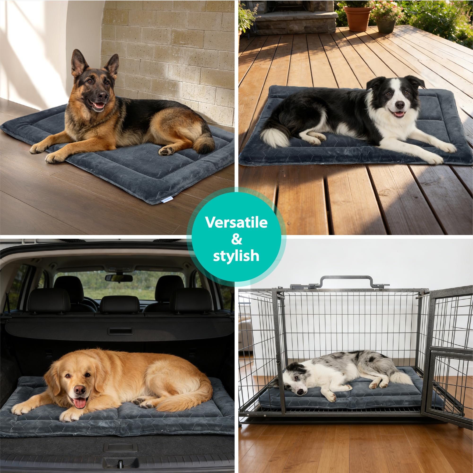 ZAKAPAWS chew-proof dog mat is easy to clean; pet hair wipes away.