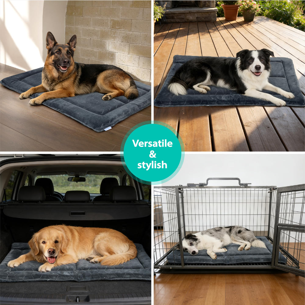 ZAKAPAWS chew-proof dog mat is easy to clean; pet hair wipes away.