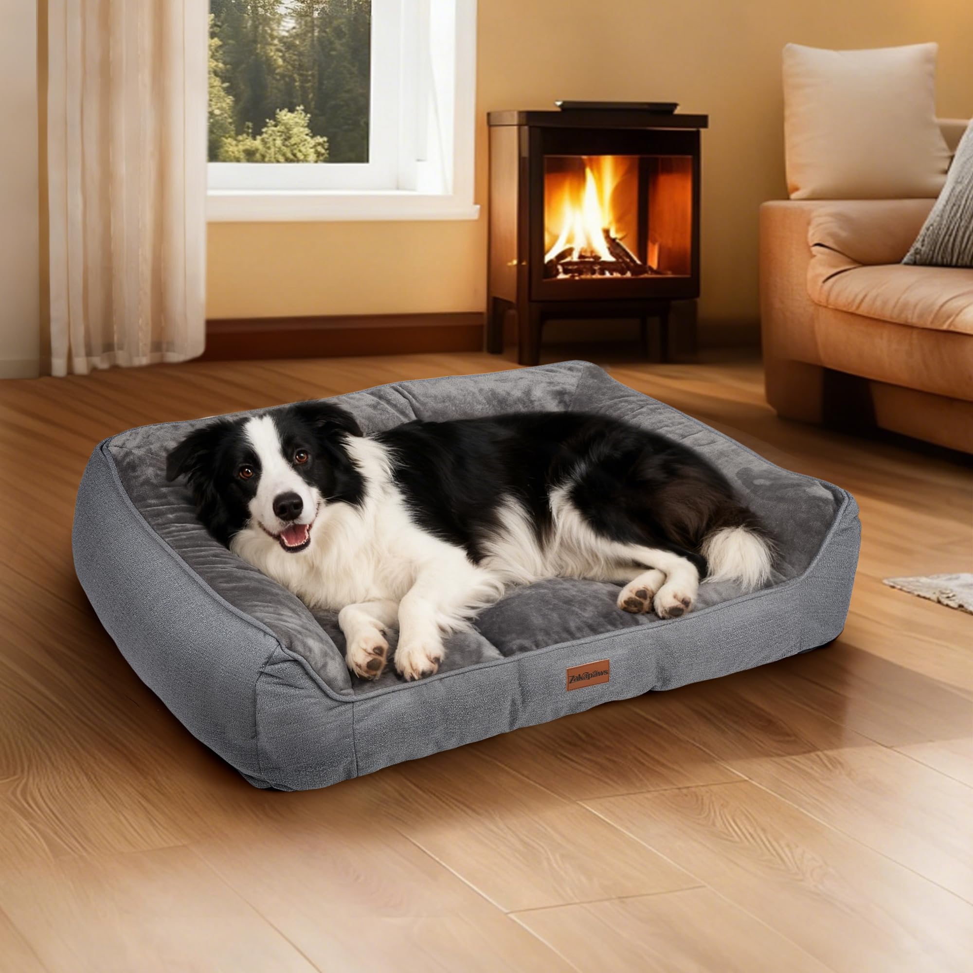 ZAKAPAWS large dog bed in grey demonstrates generous space and coziness.