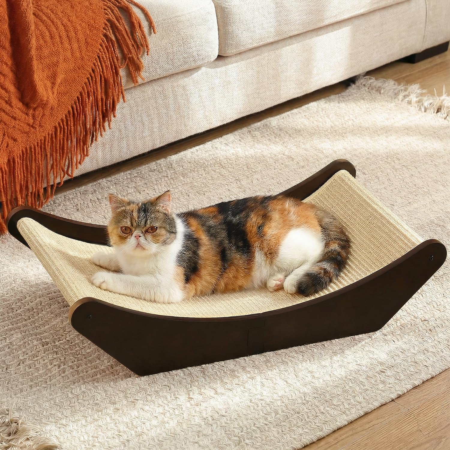 Zakkart cat sisal scratching bed hammock assembly demonstrates sturdy setup for cozy naps.
