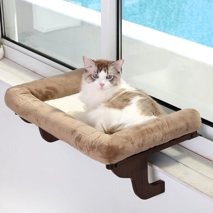 Zakkart cat window perch with bolster, cozy sunbeam lounging for cats.
