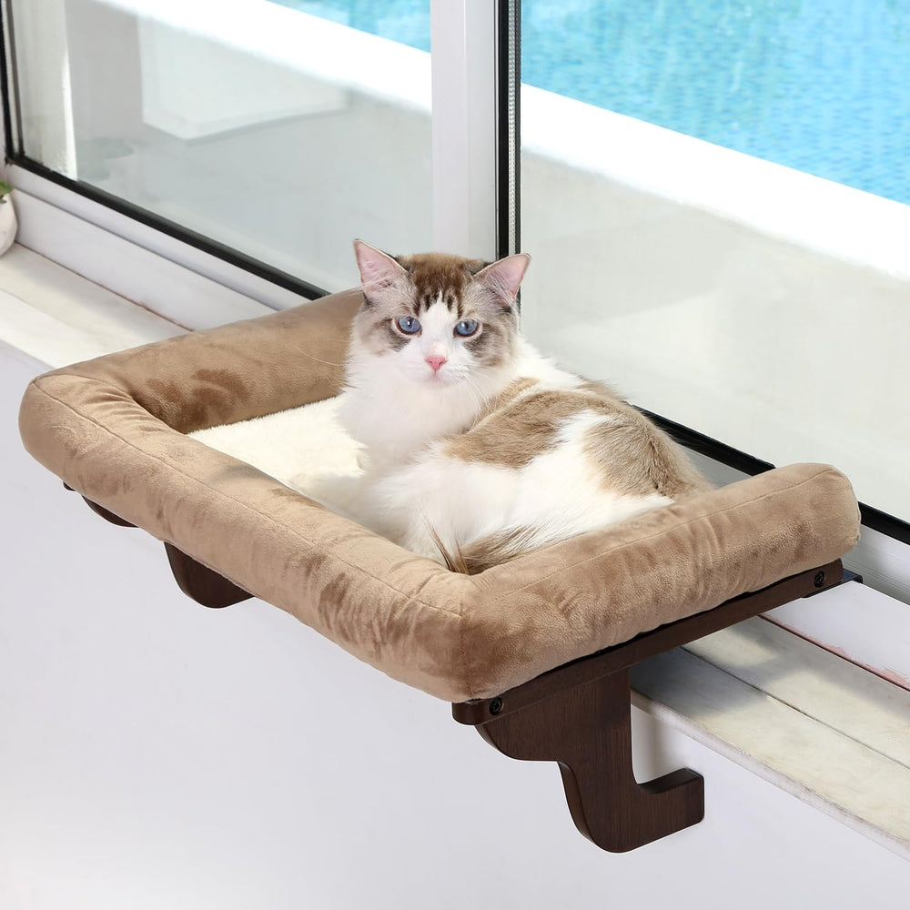 Zakkart cat window perch with bolster, cozy sunbeam lounging for cats.