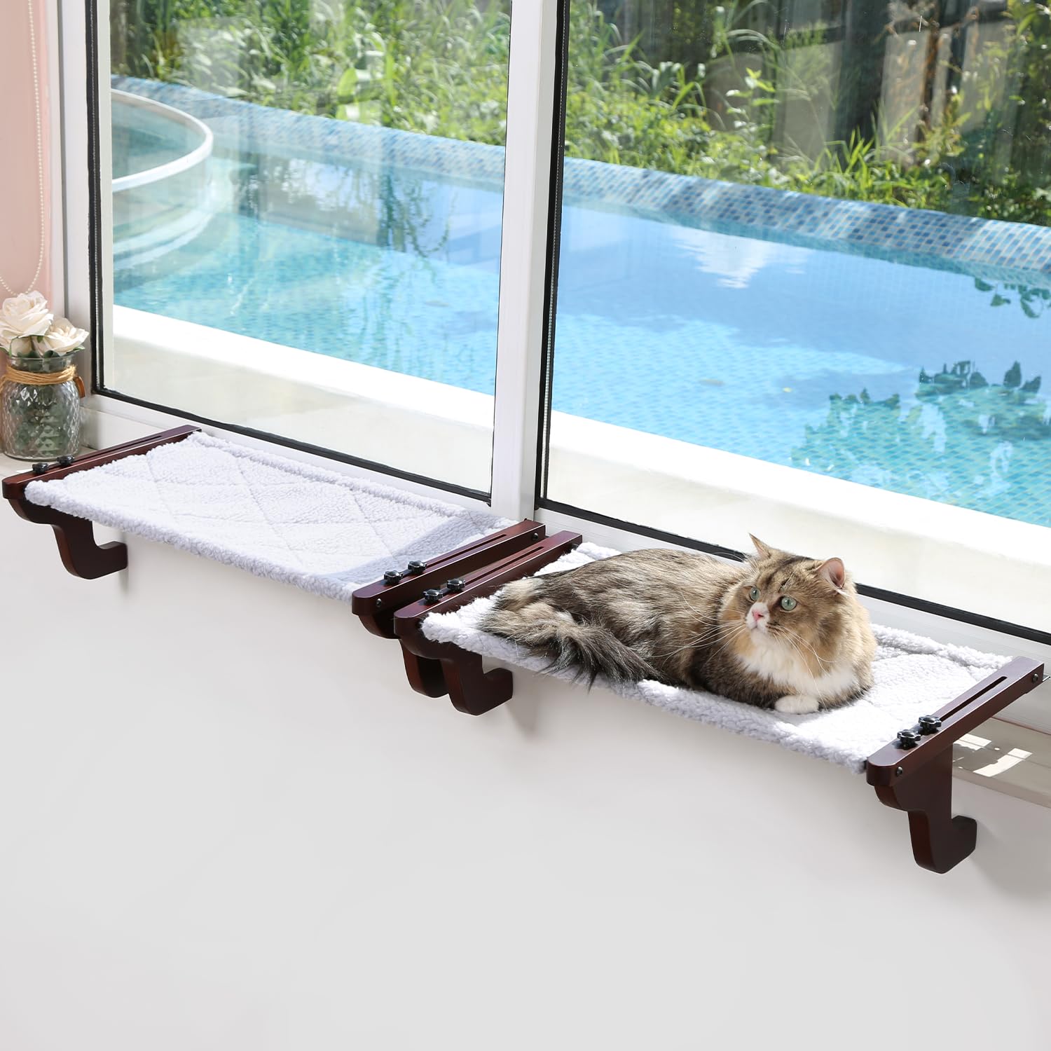 Zakkart Easy Seat window perch on a strong wood frame for sturdy cat lounging