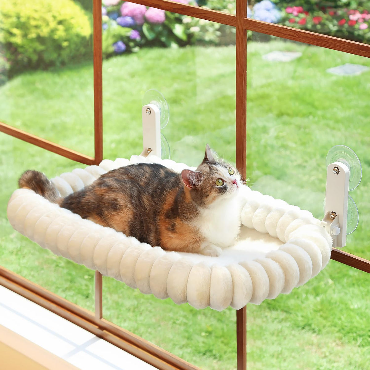 Zakkart SnugCloud foldable window perch demonstrates curtain-use capability and sturdy support