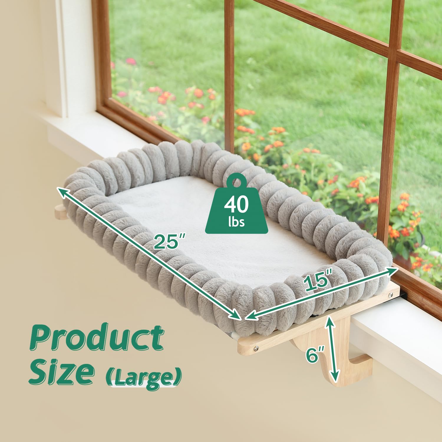Machine-washable faux fur bed keeps the lounging space clean.