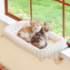 Zakkart SnugCloud window perch with wood frame provides a sturdy sunlit spot for cats.