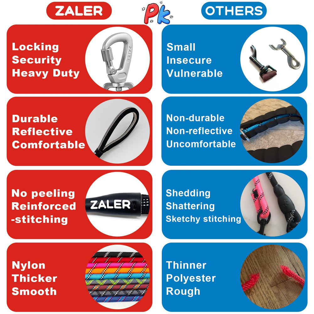 ZALER reflective threading on leash improves visibility at night.