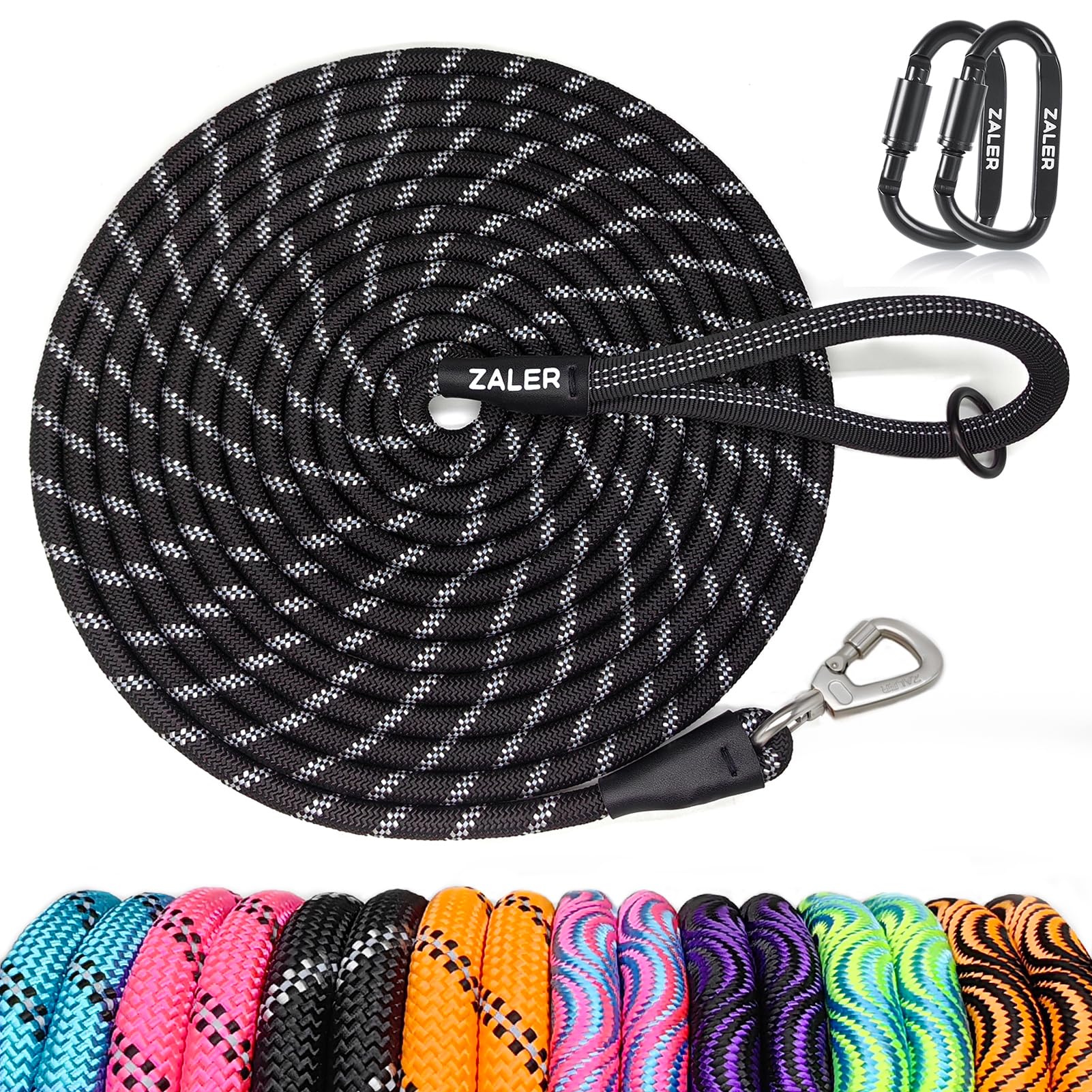 ZALER long dog leash with screw-lock carabiner for secure outdoor training