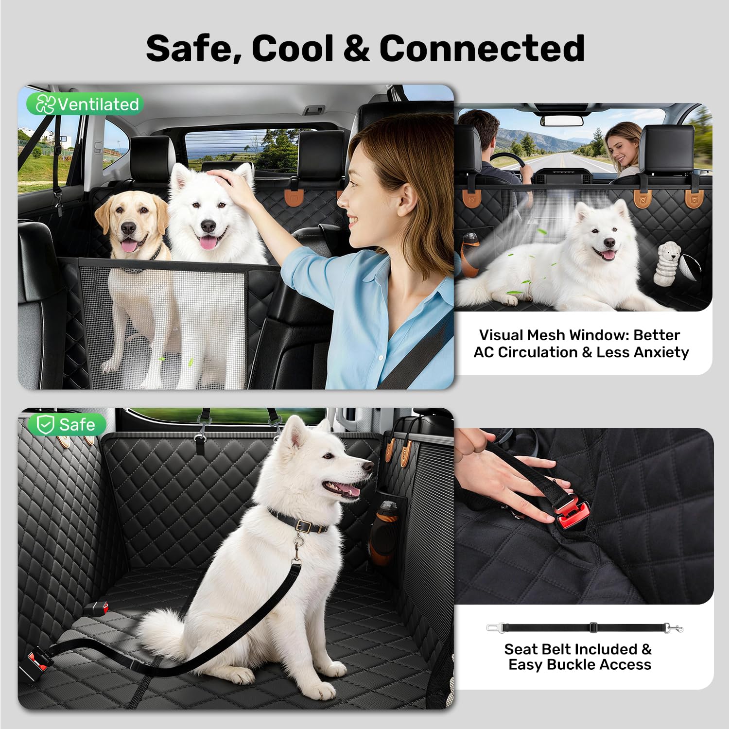 Zanch two safety belt openings secure pets during trips