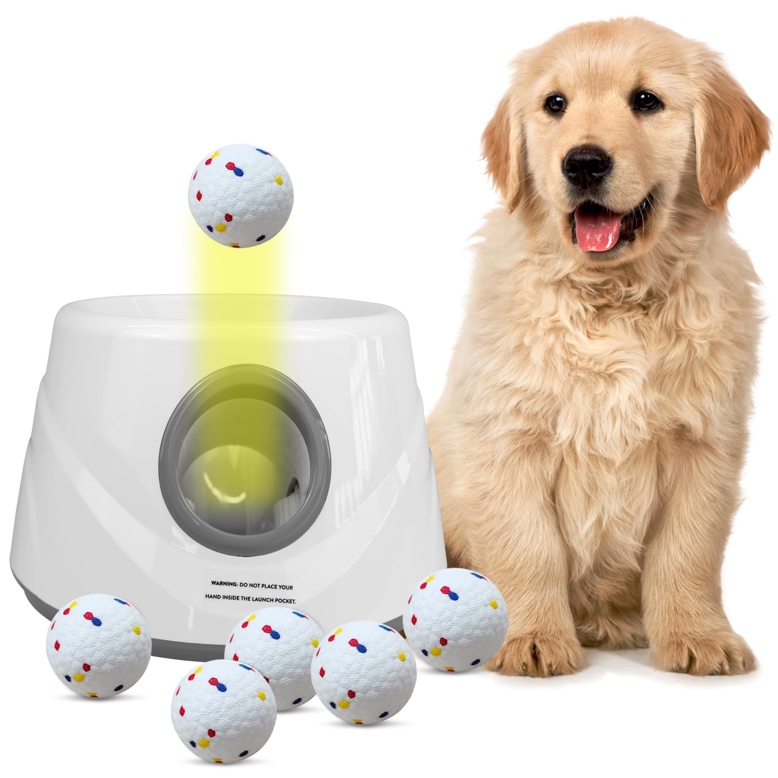 ZAPELL automatic ball launcher for dogs in white enabling hands-free fetch indoors or outdoors