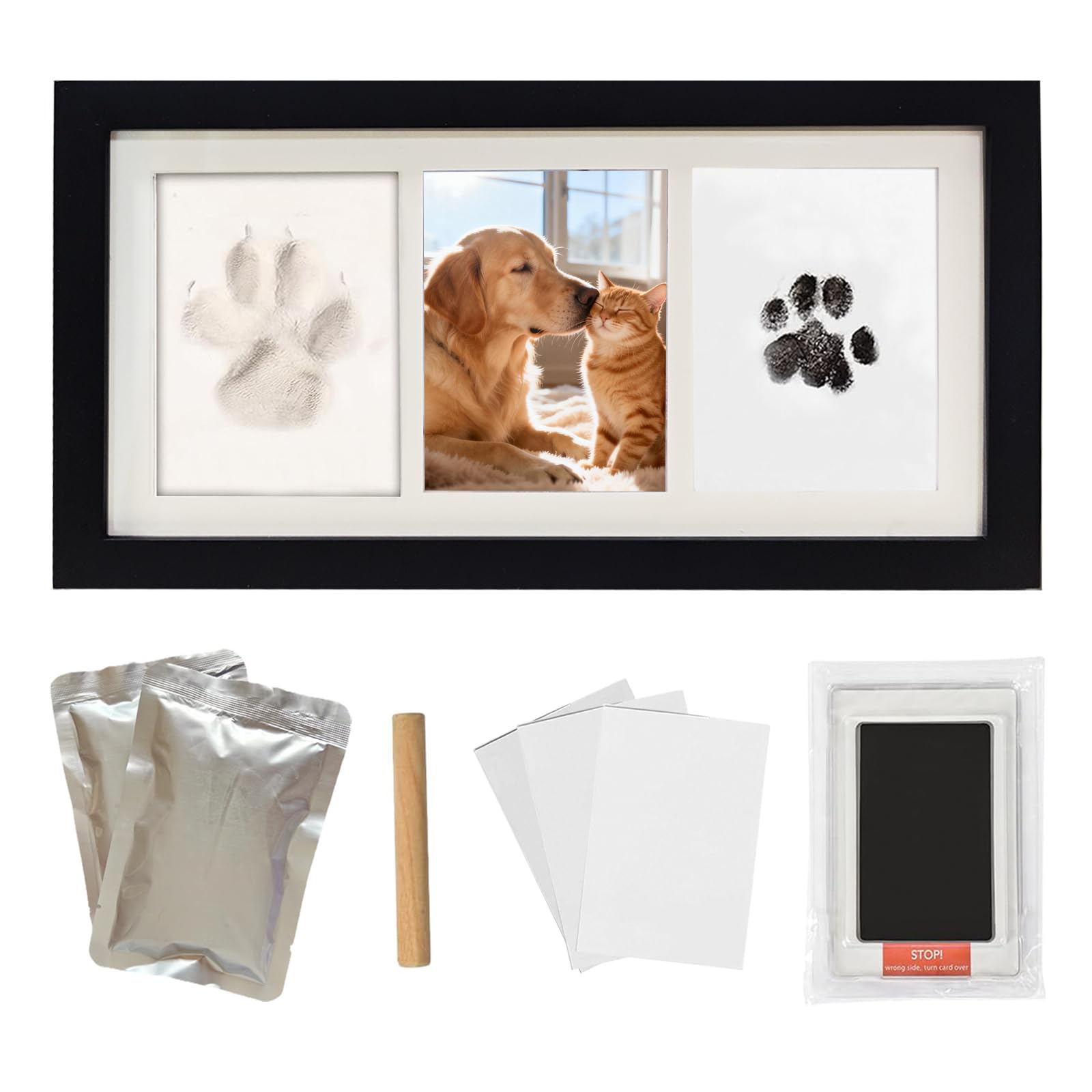 ZAPVLVT paw print kit frame closeup shows sturdy pine wood for lasting memories