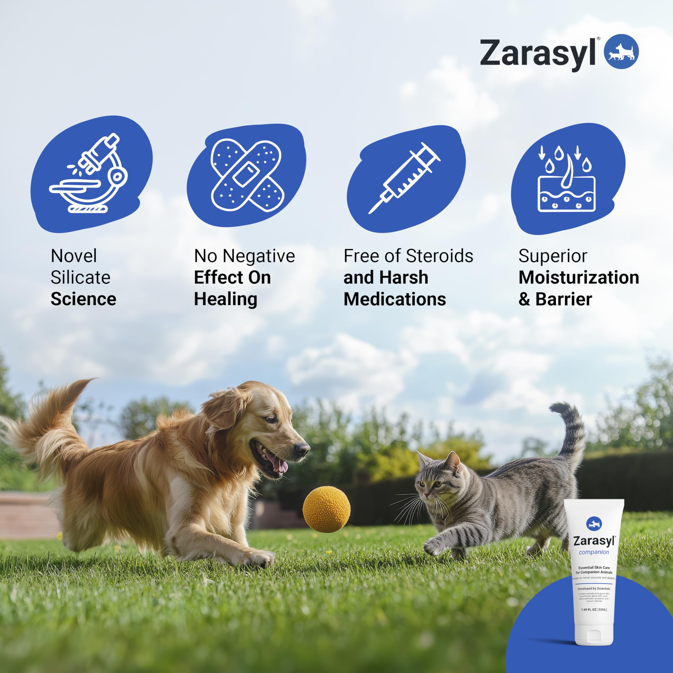 Zarasyl Companion Barrier Cream applied to a paw for moisture and protection.