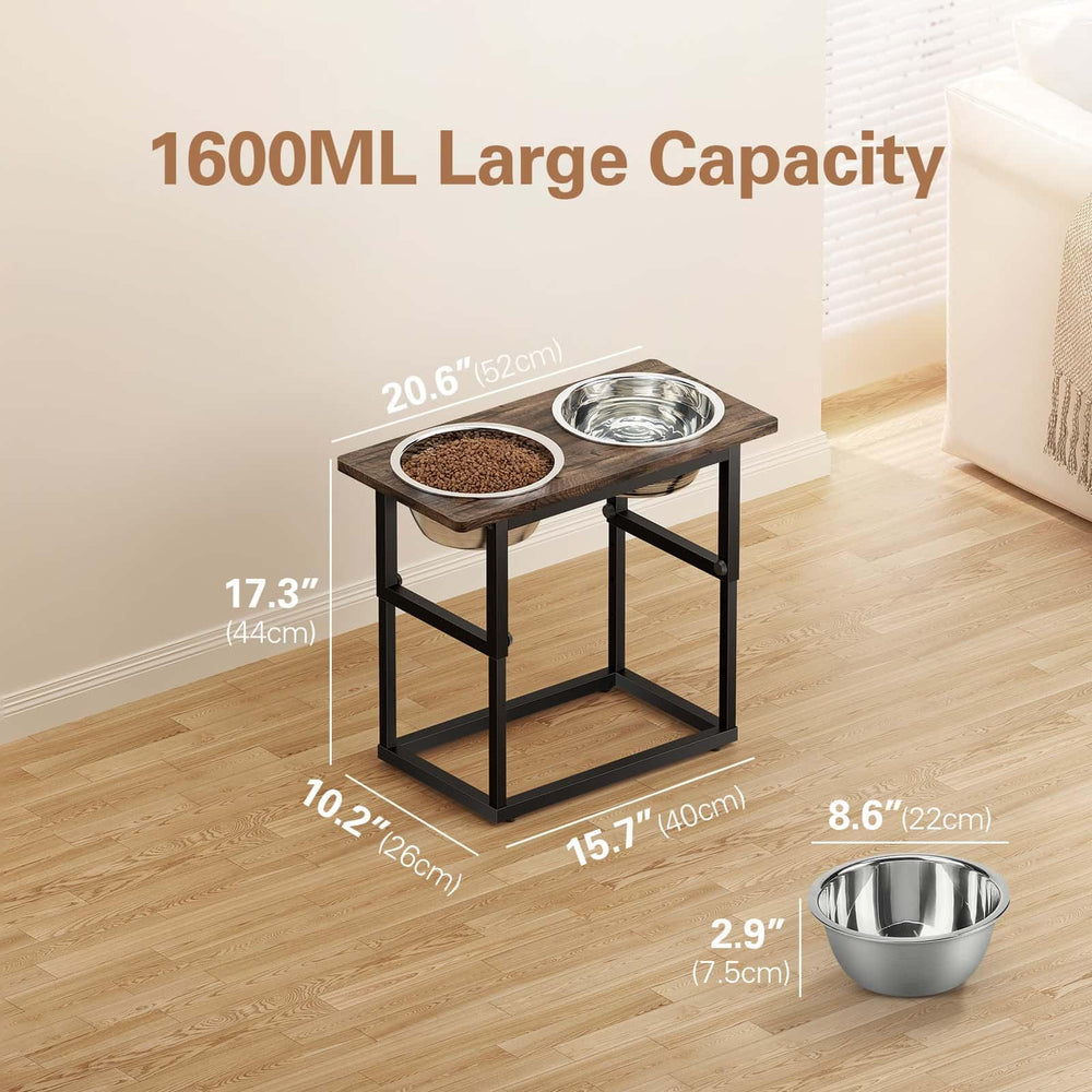 Zarler elevated bowls at 15.7 in height ease for tall dogs.