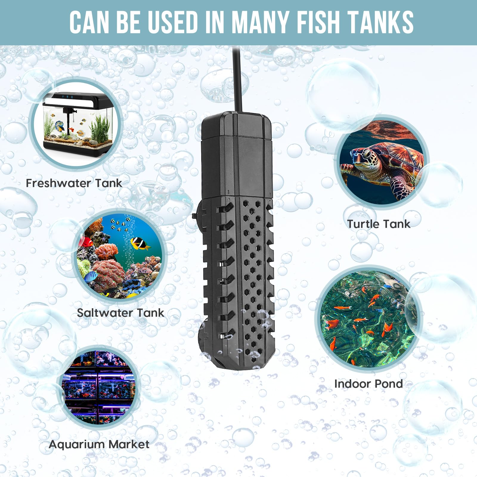 ZazaFi heater suitable for freshwater and saltwater tanks in 10-20 gallons.