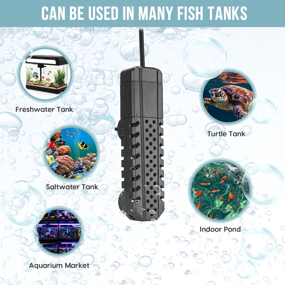 ZazaFi heater suitable for freshwater and saltwater tanks in 10-20 gallons.