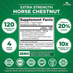 Zazzee horse chestnut extract capsules close-up highlighting potent 10:1 extract