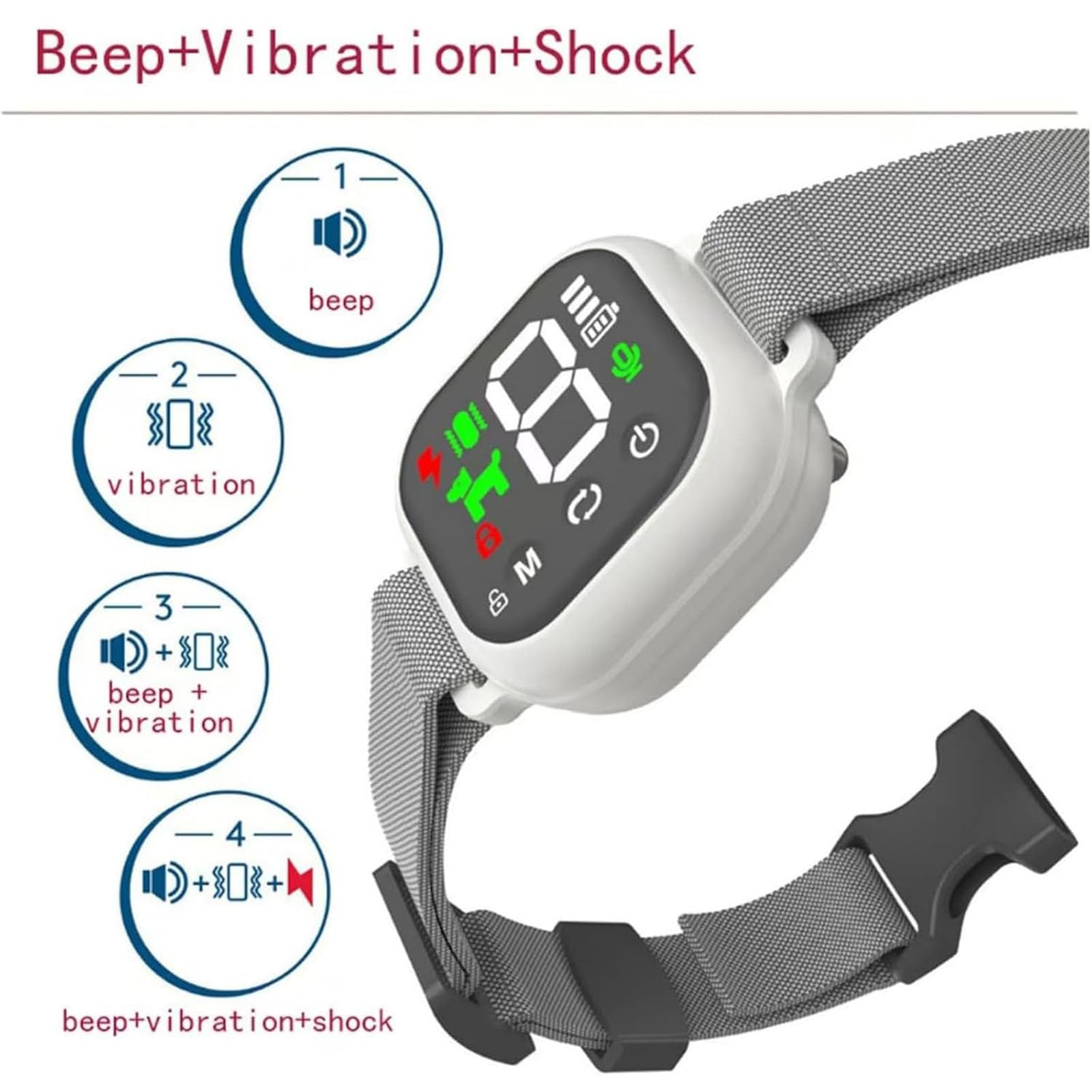 ZCNANDG Noobark collar 8 level sensitivity display for tailored training.