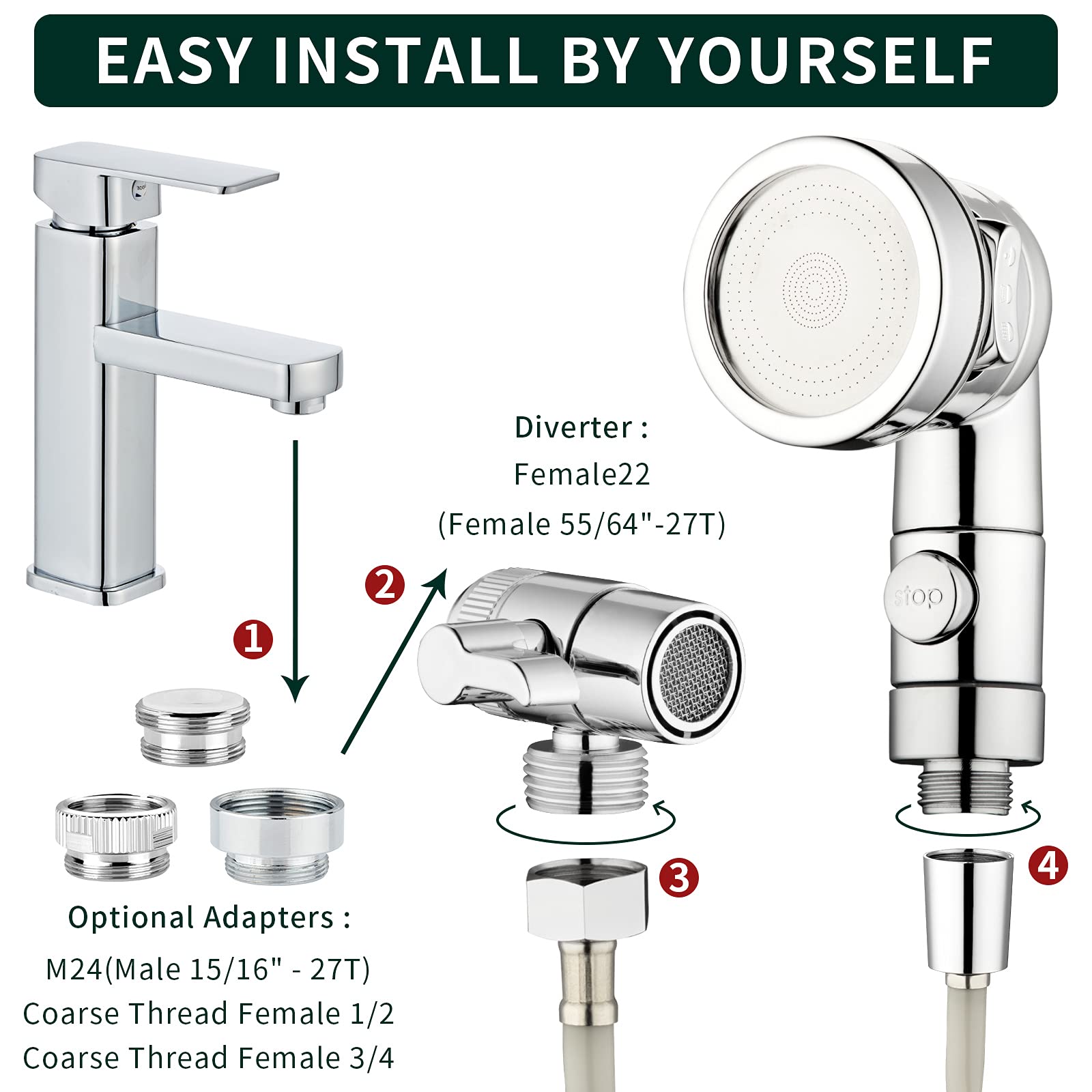ZCONIEY easy-install hose nozzle saves time with no plumber needed.