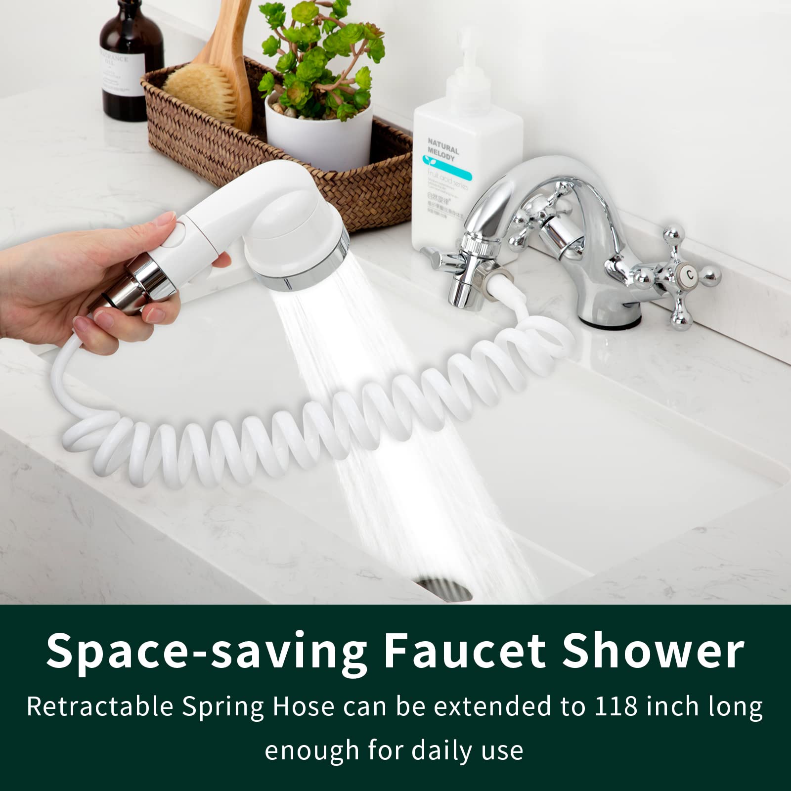 ZCONIEY faucet-to-shower diverter redirects water to the hand shower