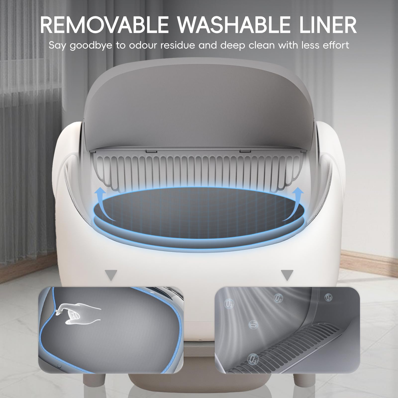 ZeaCotio Detachable liner and filtration system enable quick, mess-free cleaning.