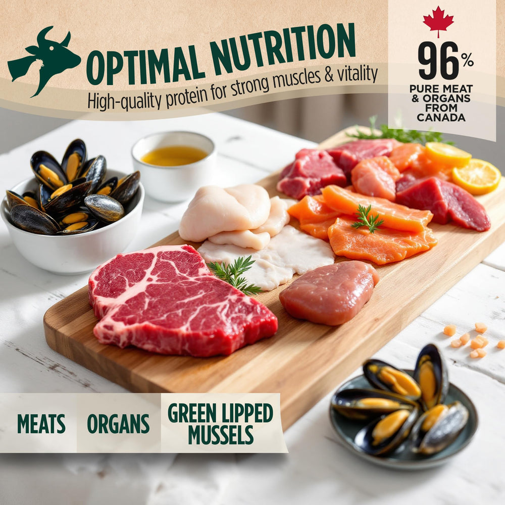 Canada-made recipe badge with natural ingredients signaling quality and responsible sourcing.