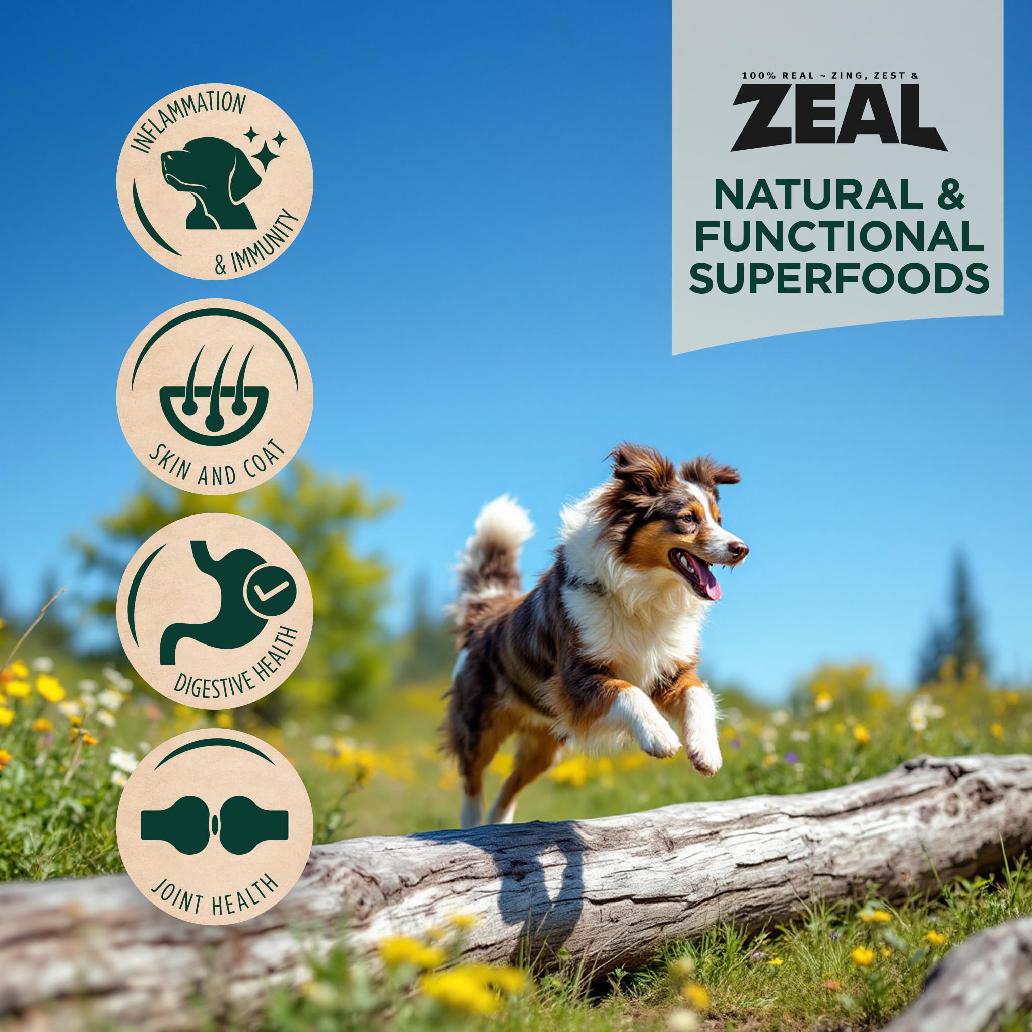ZEAL Canada air-dried chicken label and ingredients, showing Canadian-made natural nutrition.
