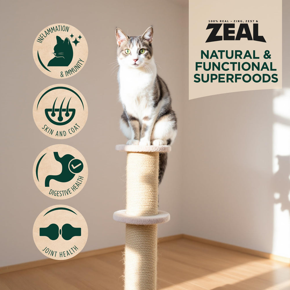 ZEAL Canada grain-free cat food bag signaling no fillers