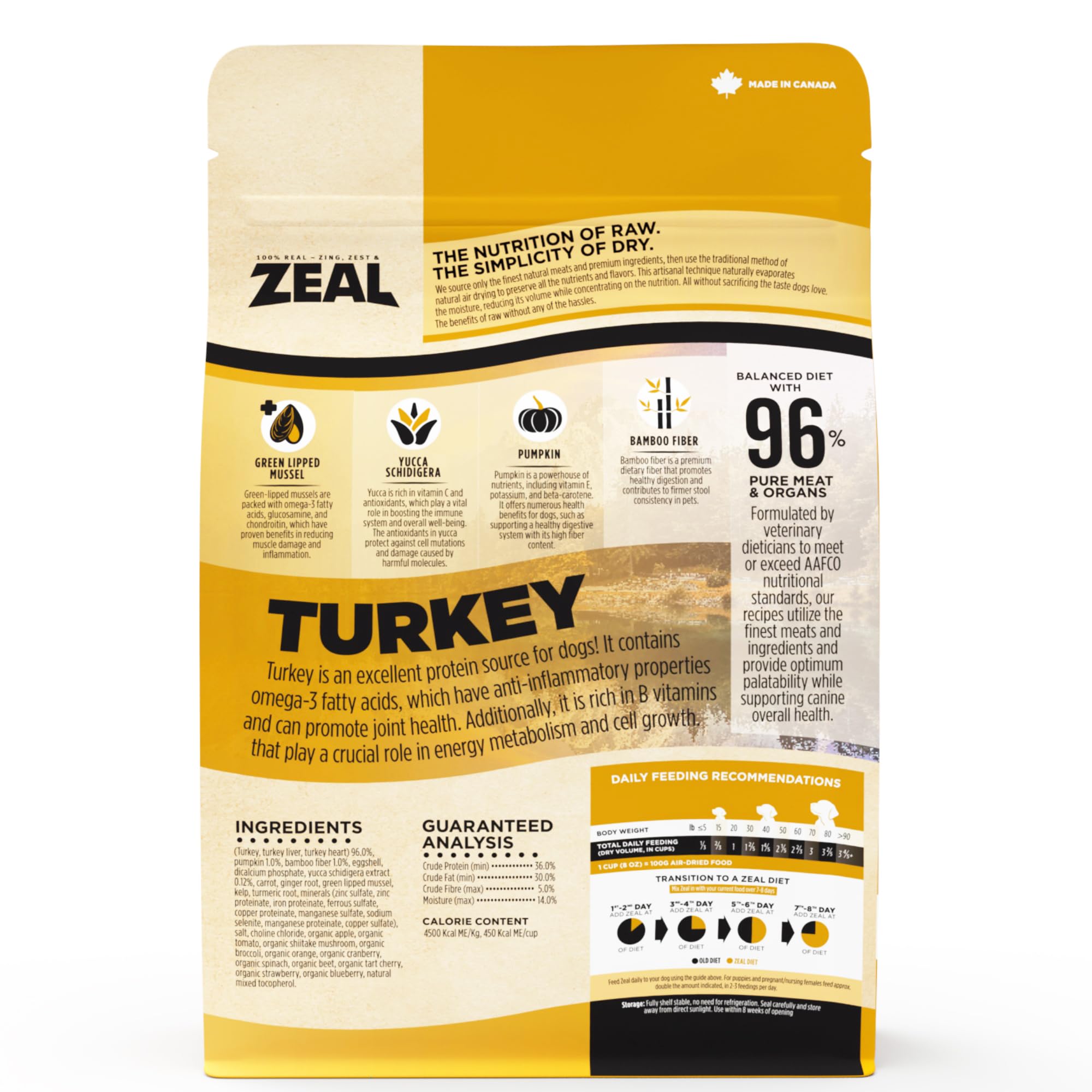 ZEAL Canada Air-Dried Turkey pack shot highlighting grain-free, complete nutrition