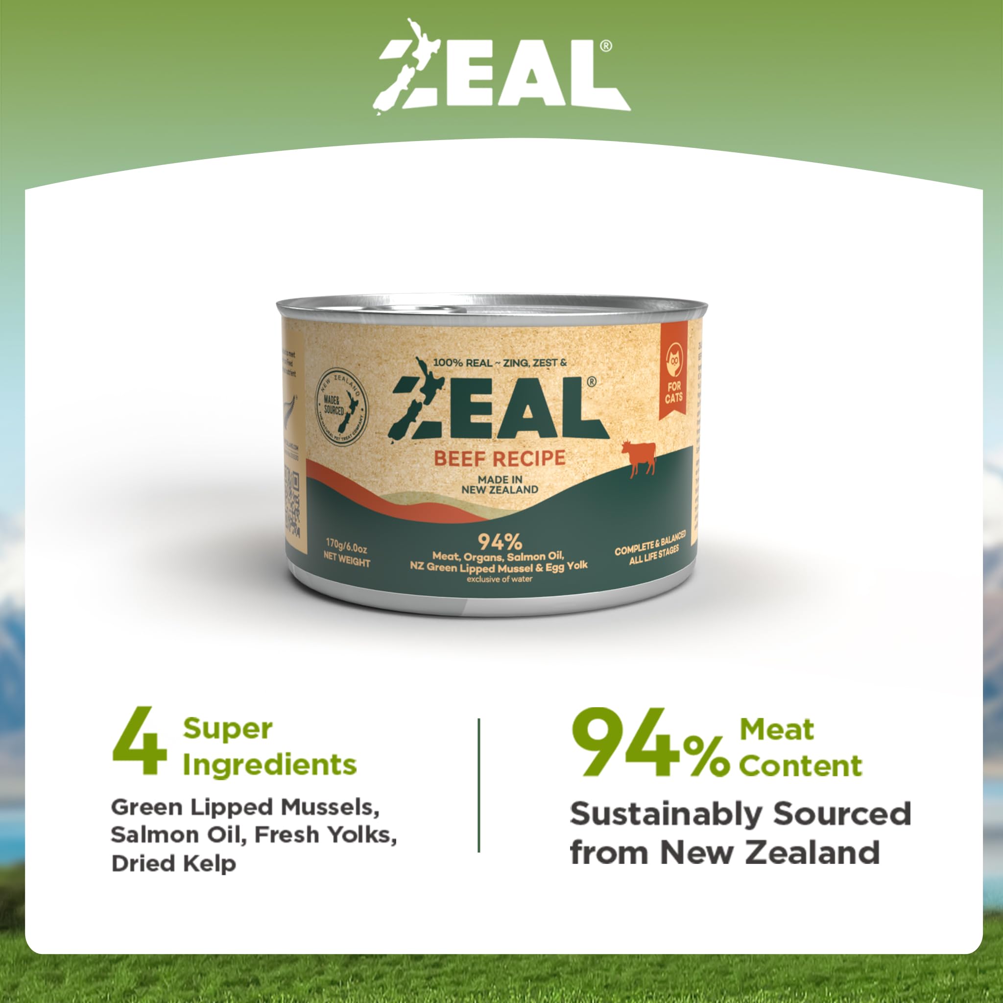 ZEAL cat enjoying meal image signaling potential wellness benefits and satisfaction
