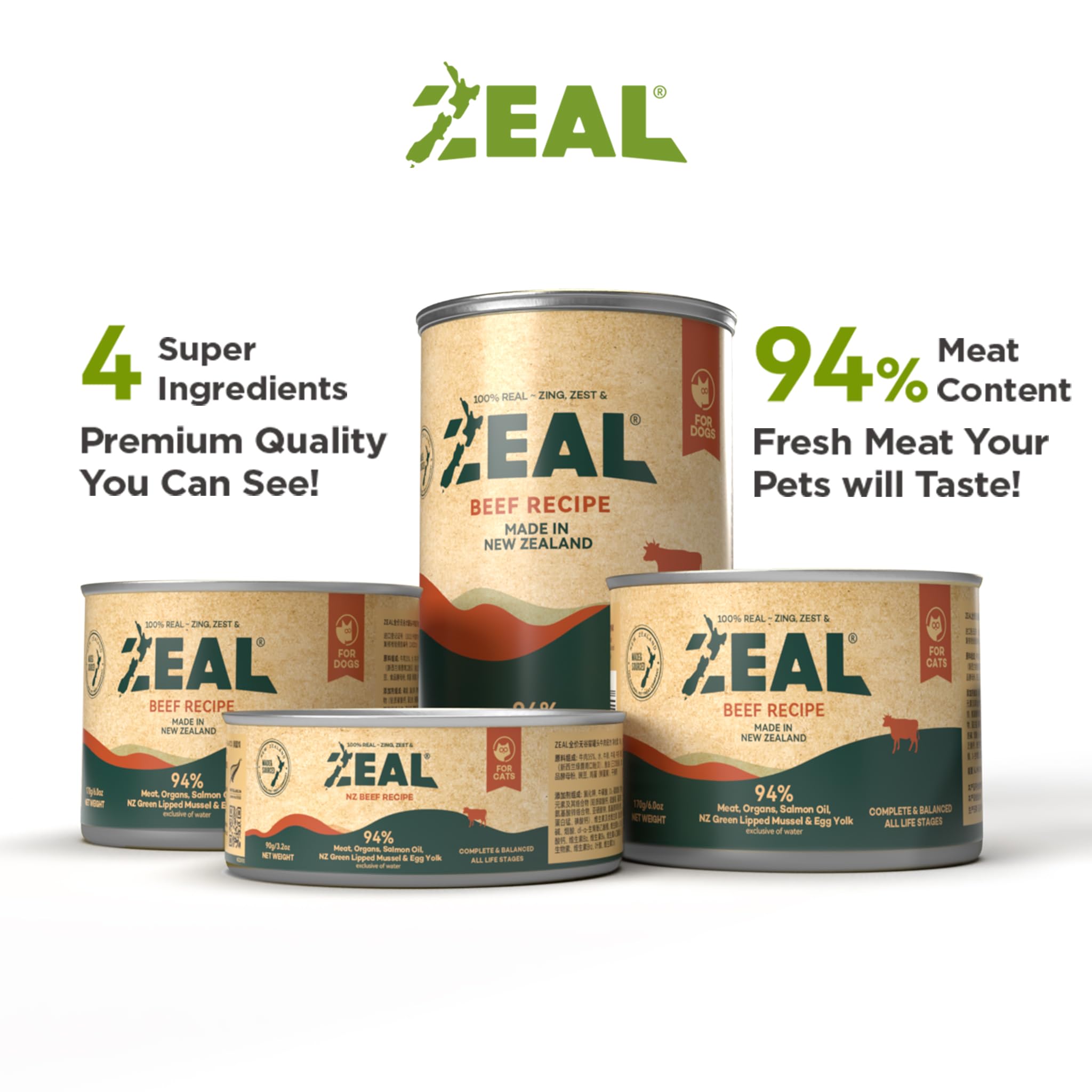 ZEAL wet cat food superfoods ingredients feature mussels and kelp for vitality