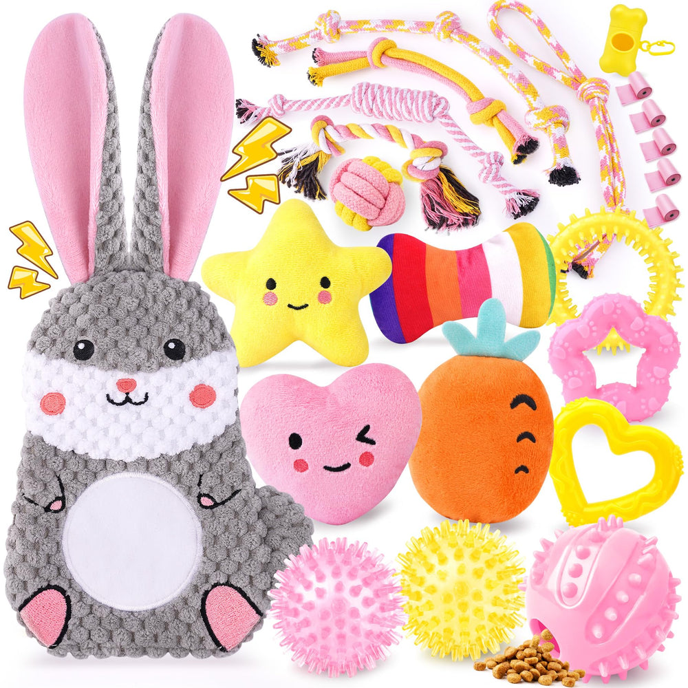 Zeaxuie pink squeaky plush bunny toy for engaging teething play