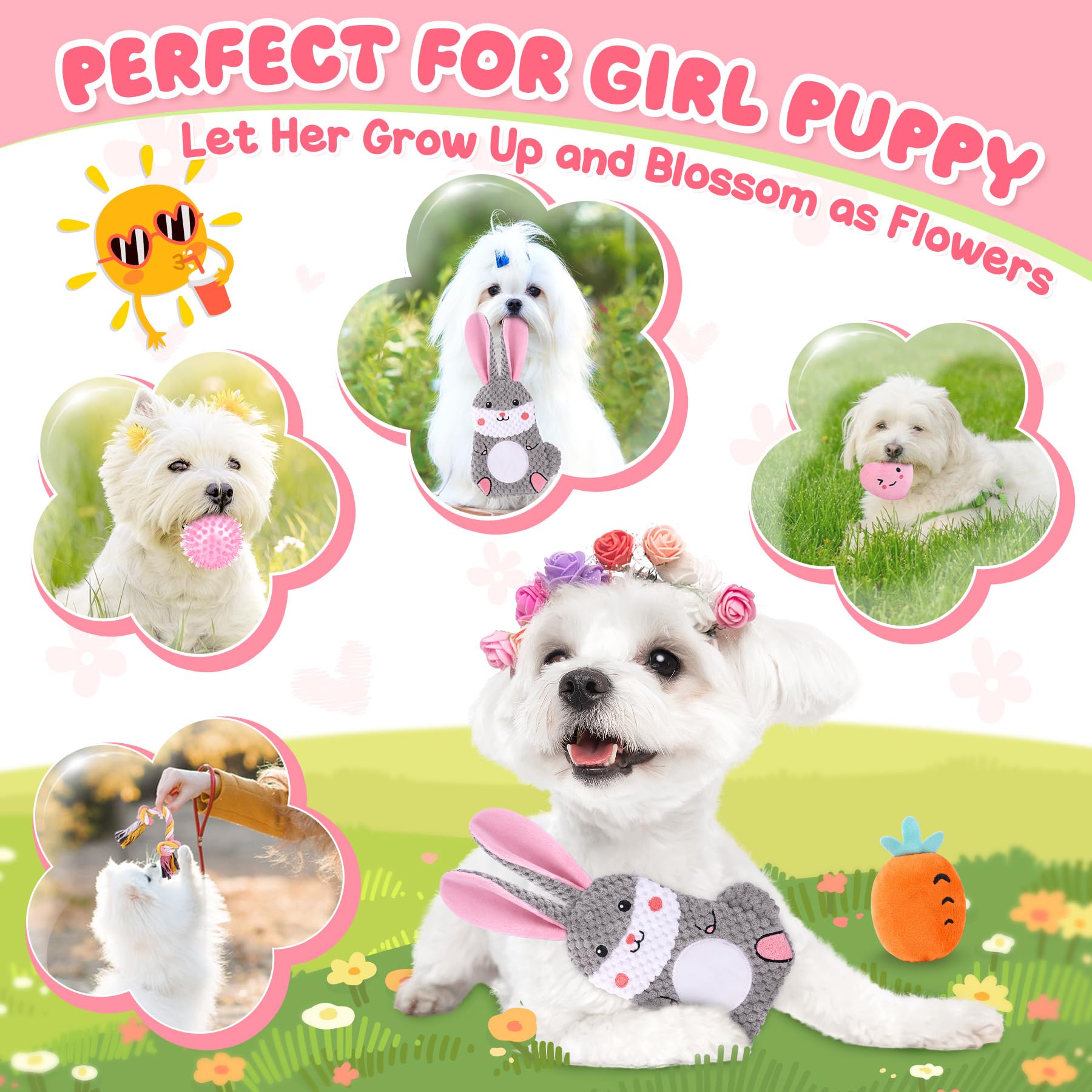 Zeaxuie pink puppy toys squeaky crinkle keeps pups engaged with sound