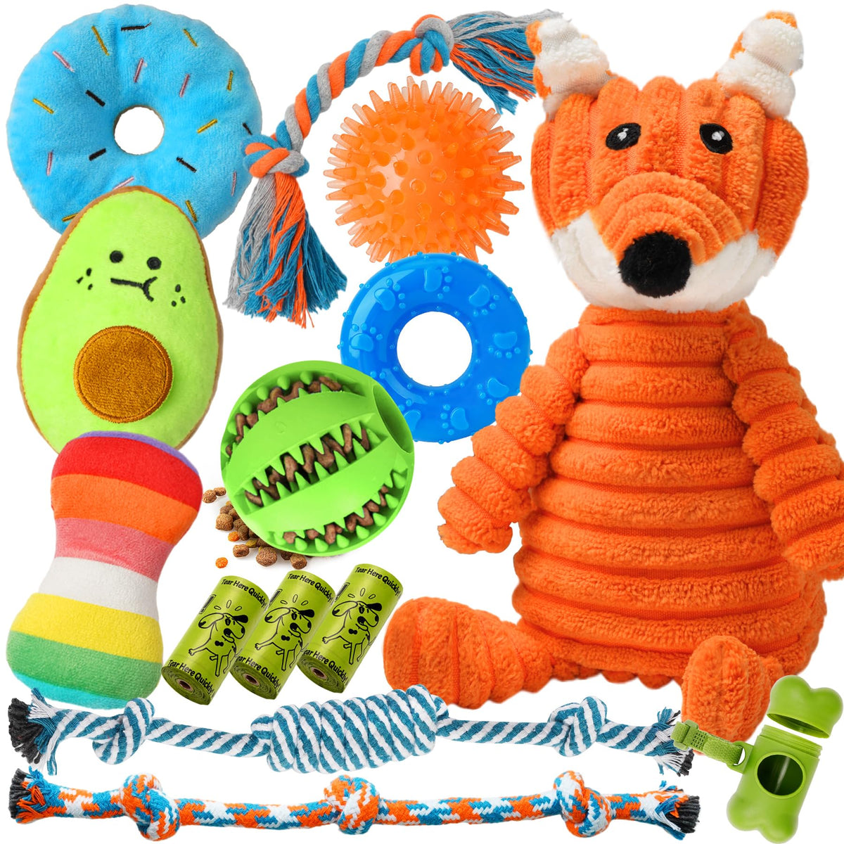 Zeaxuie fox plush squeaky toy for teething and interactive play