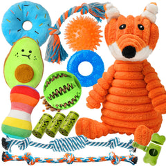 Zeaxuie fox plush squeaky toy for teething and interactive play