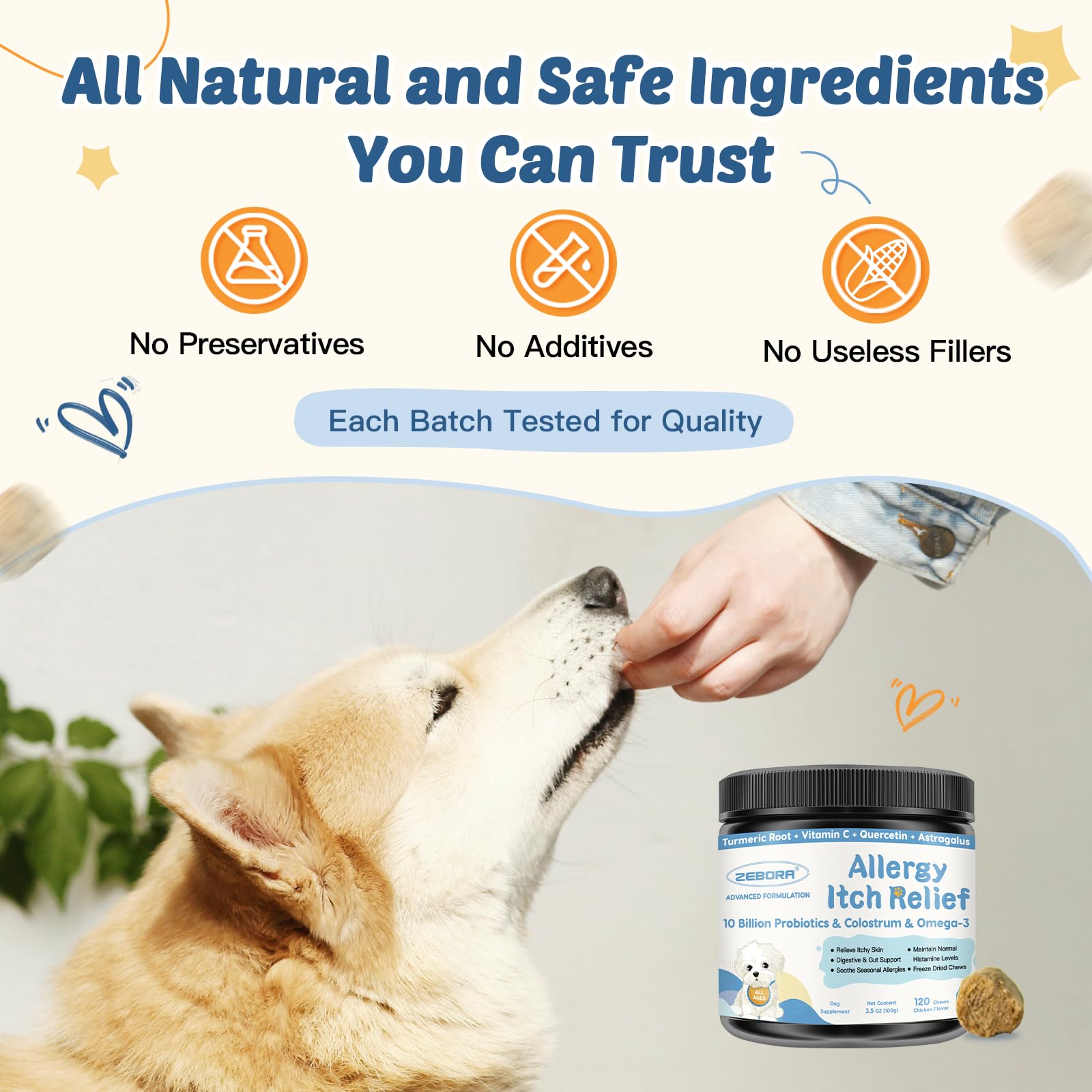 ZEBORA 4-month supply with 120 treats for year-round use.