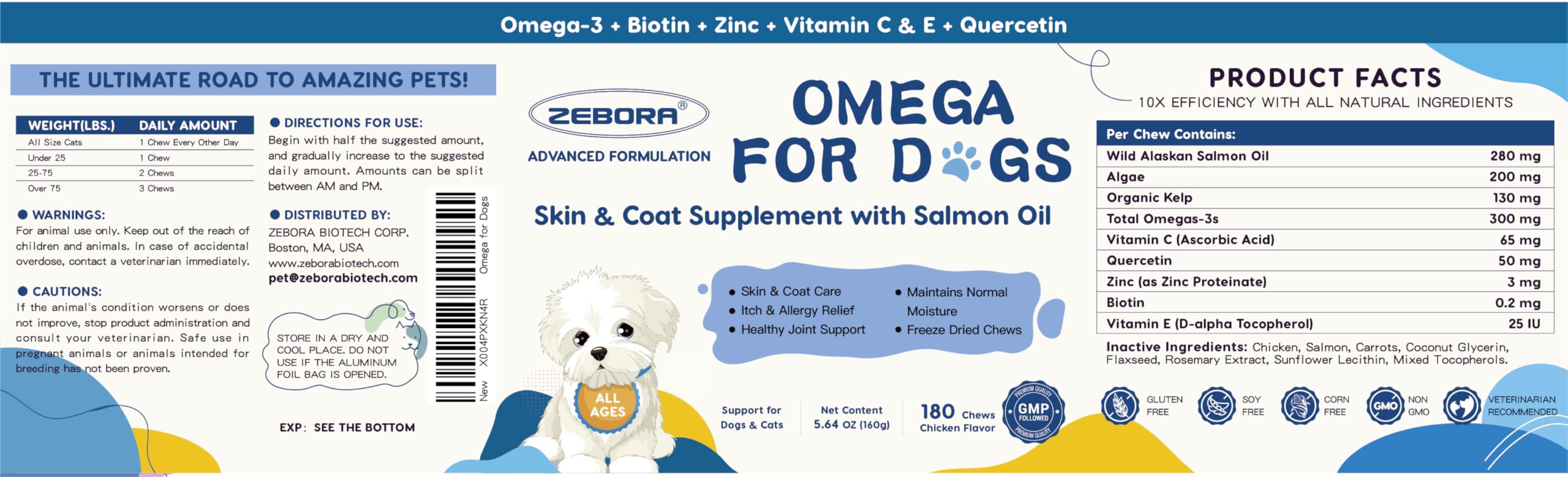 ZEBORA allergy-support dog chews with real chicken flavor