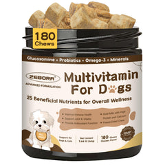ZEBORA dog multivitamin bottle close-up for canine vitality and balance