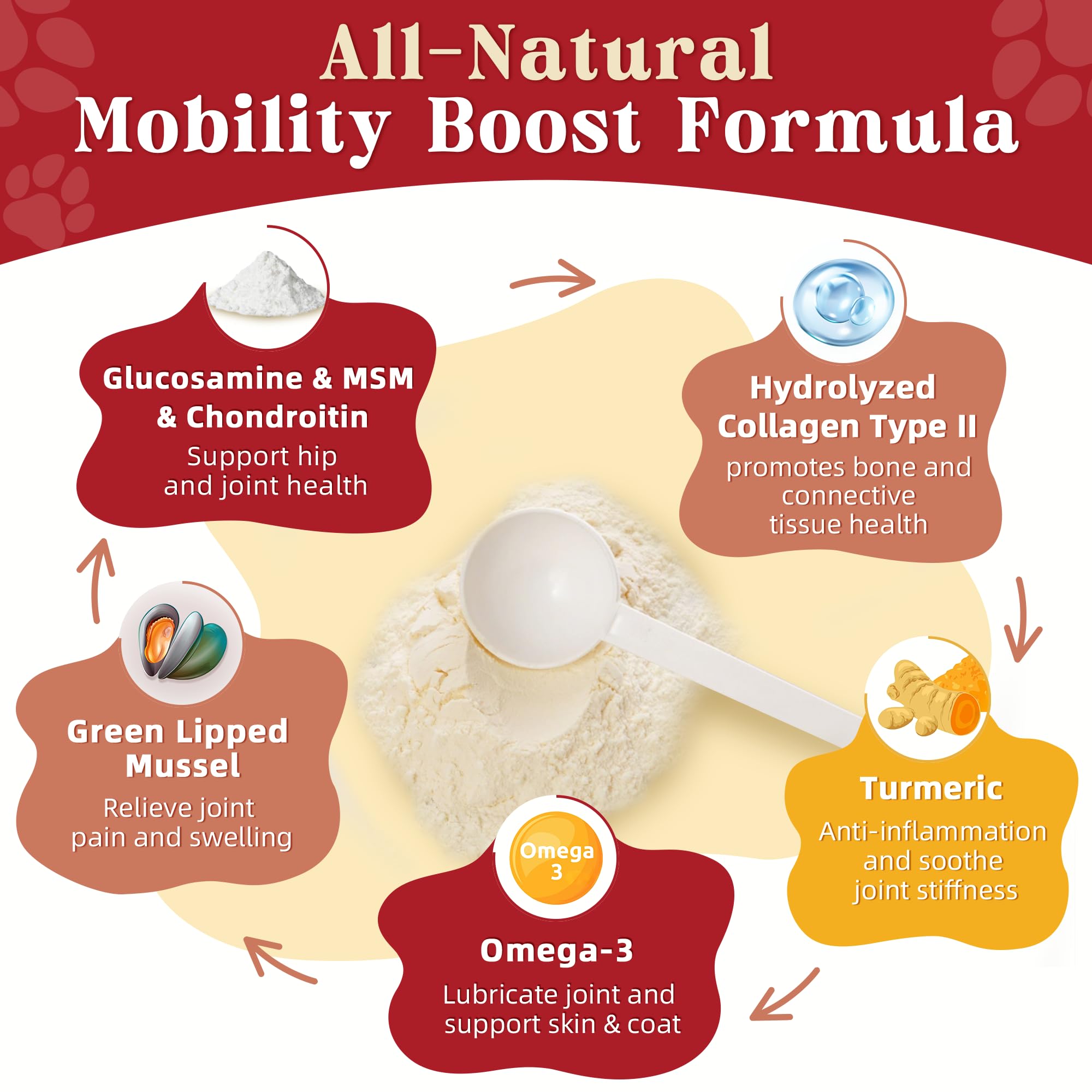 ZEBORA dog glucosamine powder topper sprinkled on meals.