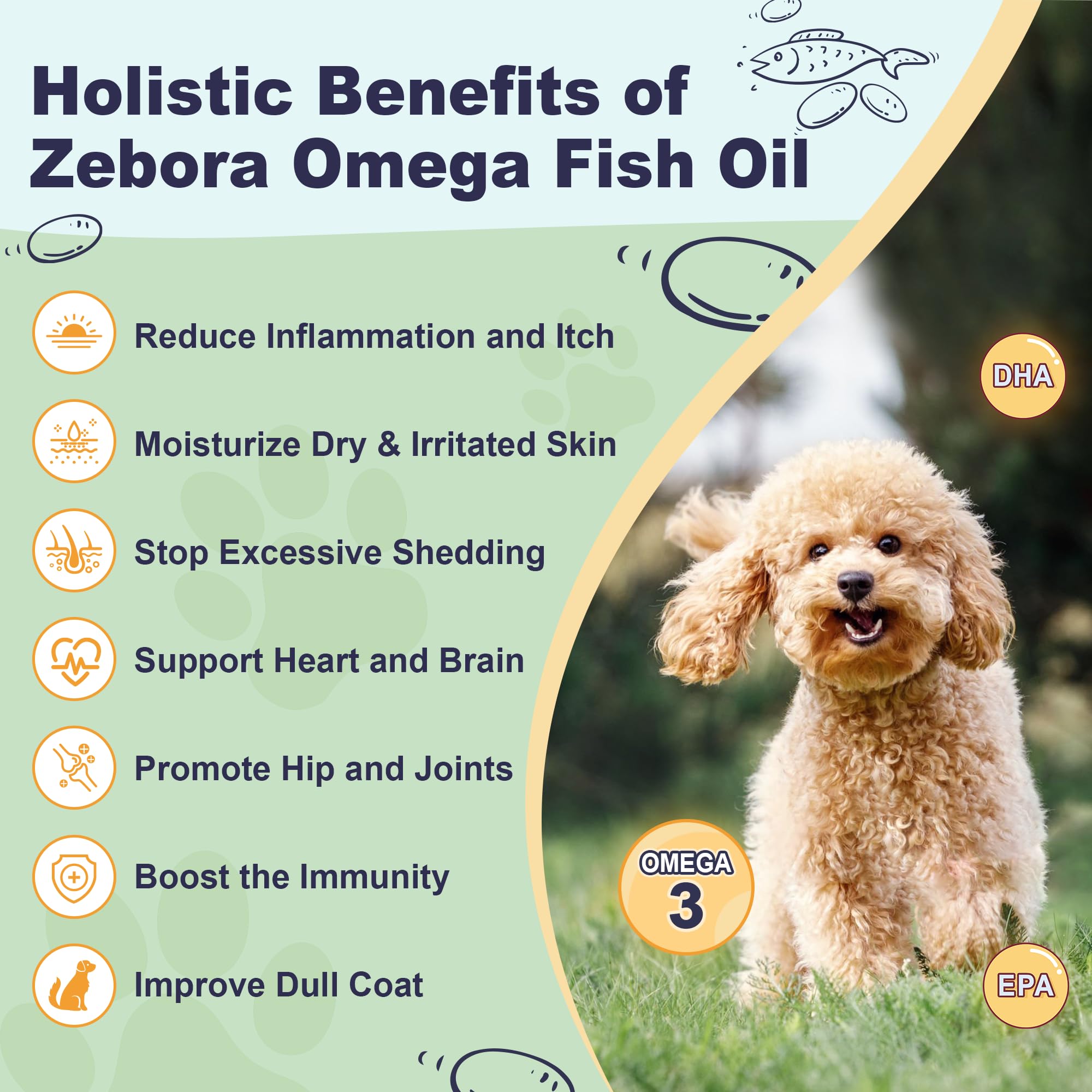 ZEBORA omega-3 dogs microencapsulated-powder-dry-form convenient, odor-reduced powder for simple mixing.