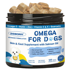 ZEBORA Omega-3 dog oil bottle pour highlights easy dosing for healthy skin and coat.