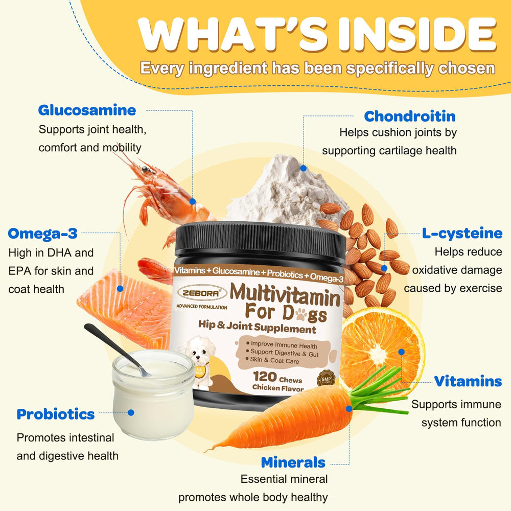 ZEBORA probiotics 1b cfu dog image indicates gut-supporting benefits.