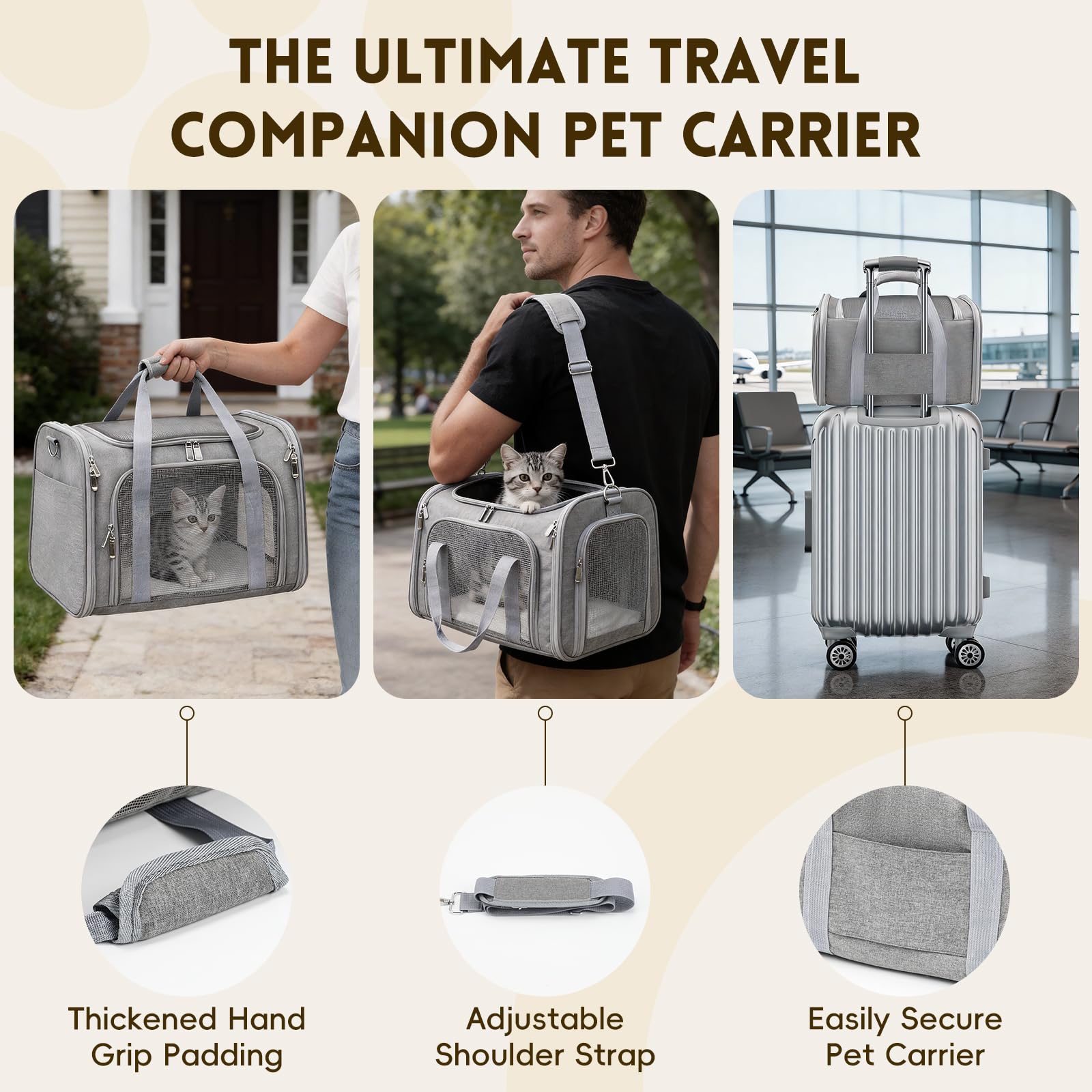 Side pocket on Zedkeys carrier for pet supplies on the go