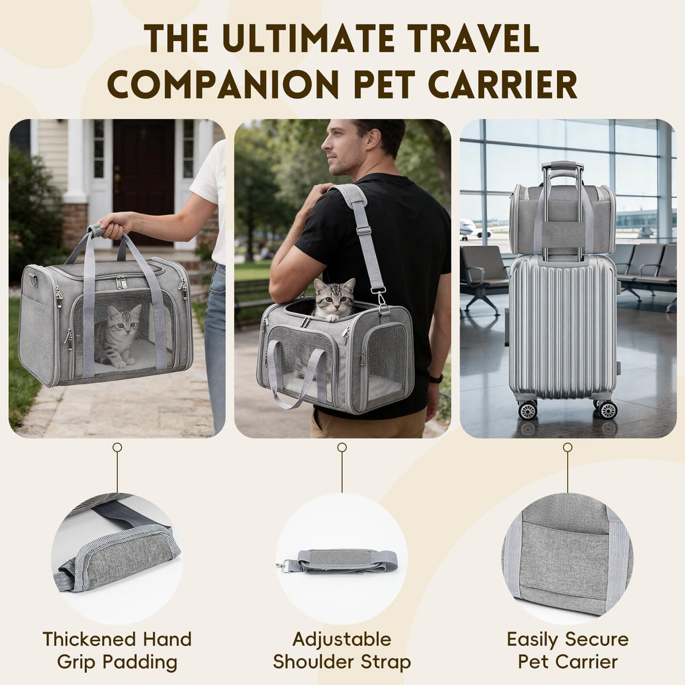 Side pocket on Zedkeys carrier for pet supplies on the go