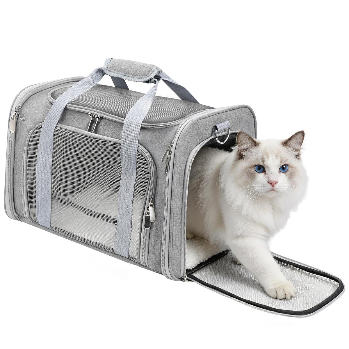 Zedkeys soft cat carrier shown with breathable mesh for ventilation and visibility