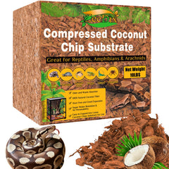 ZeeDix 10lb coconut husk brick expands into loose bedding for reptiles.