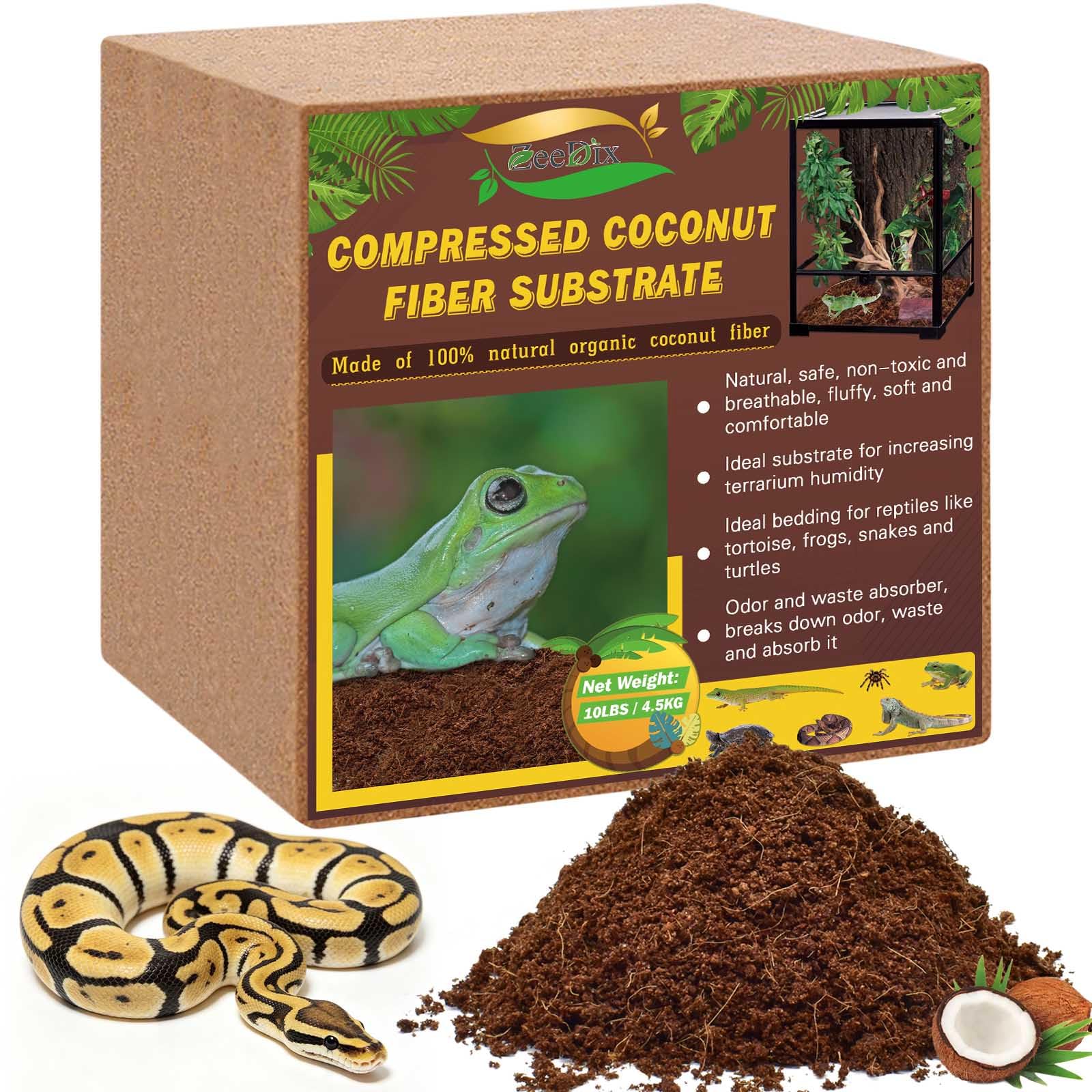 ZeeDix coconut fiber substrate brick expands when soaked for terrarium bedding.